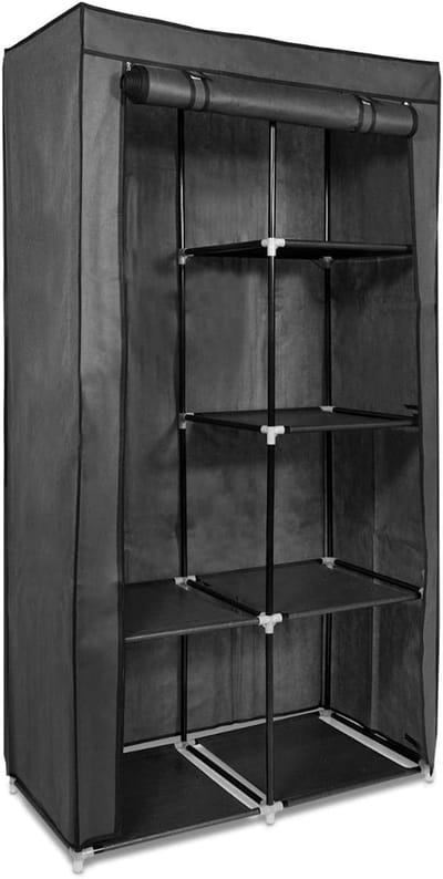 Famanu - Stoffenkast met 5 planken en kledingstang 88x45x170 cm grijs