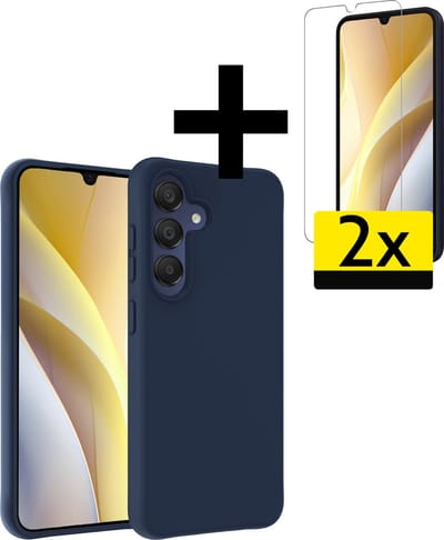 Hoesje - Met 2x Screenprotector - Geschikt voor Samsung Galaxy A15 - Sterk & Shockproof - Back Cover - Siliconen Case - Telefoon Hoes - Telefoonhoesjes - Donkerblauw