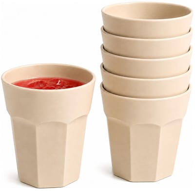Plasticforte onbreekbaar drinkglas - 6x - kunststof - beige - 360 ml - drinkglazen - lichtgewicht - 9 x 10 cm - stapelbaar