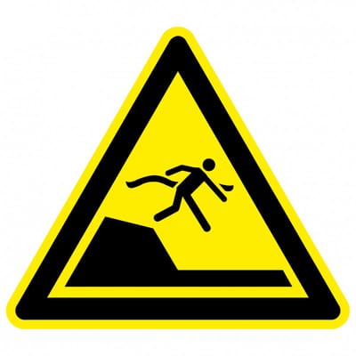 Waarschuwingssticker daling naar diep water, ISO 7010, W050 50 mm - 10 stuks per kaart