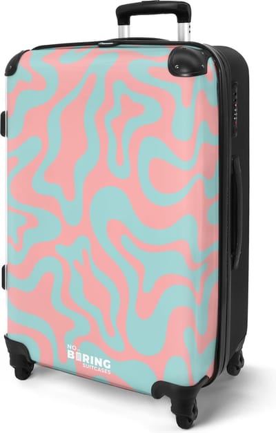 NoBoringSuitcases.com® - Koffer groot - Rolkoffer lichtgewicht - Roze met blauw abstract patroon - Reiskoffer op 4 wielen - Large travel luggage suitcase - Vakantie reistrolley - Grote trolley XL - 20 kg bagage