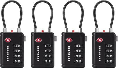 TRVLMORE Kofferslot met Kabel - TSA Gecertificeerd - Alarmfunctie - 4-Cijferig - 4 Stuks - Zwart