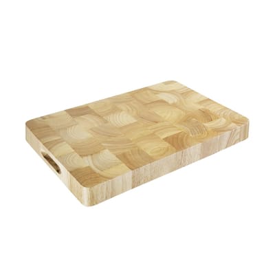 Vogue Dikke Snijplank Rubberhout met Diepe Handgrepen - 455x305x(H)45 mm - Houten Snijplank Schaakpatroon