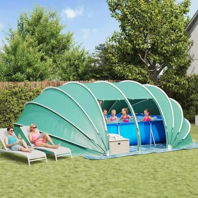 Miryx Zwembad Tent - Opvouwbare - Waterdicht - Met Ritsdeuren - Ideaal Voor Buiten - UV-bescherming - 538x440x204 - Groen cm