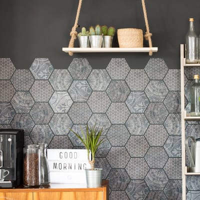 Zelfklevende muurtegelstickers voor keuken en badkamer - OLD BEAUTY HEXAGON TILES - 28 zeshoekige stickers, 10x9cm