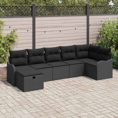 vidaXL - Bankstel - 7 - st - 7-Aantal - zitplaatsen - Zwart - poly - rattan
