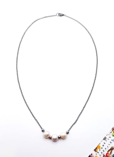 Jeannette-Creatief® - Zoetwaterparels - Ketting met Zoetwaterparels en RVS Zilveren kralen - Jasseron - Dames Ketting - Kettingen - Jasseron ketting - Ketting met Zoetwaterparels - Parelketting - Sieraden met Parels - Moederdag