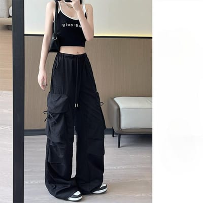 Werkbroek voor Dames Zomer Dun Nieuw Hoge Taille Hangend Parachute Wijde Pijpen Broek voor Afslanking Sneldrogende Sportbroek XL gray