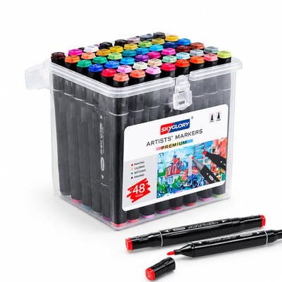 Markers op oliebasis - 48 kleuren - Dubbele punt en levendige kleuren - Voor kunst en productontwerp - In PE-doos