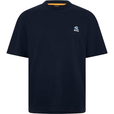 Boss Heren Geborduurd T-shirt met logo (Donkerblauw)