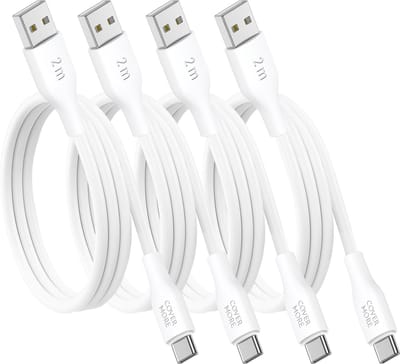 Usb C kabel 2 meter - Usb A naar usb C - 4 stuks - Voordeelpak - Lang - Wit