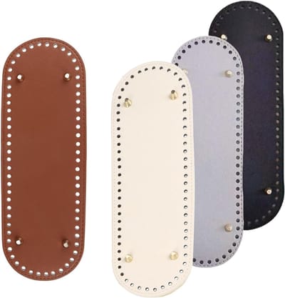 PU Leren Tas Basispanelen, 12x4 Inch 4-Pack Haakbodems met Gaten voor DIY Handtas Projecten, Bruin/Zwart/Beige/Wit - Perfect voor Creatieve Handwerkactiviteiten
