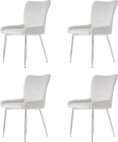 Fluwelen eetkamerstoelen - set van 4 - woonkamer - slaapkamer - loungestoel met vier gouden metalen poten - lendensteun - grijs