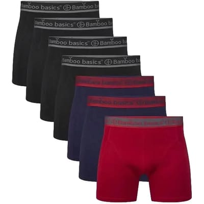 Bamboo Basics Heren Bamboe Boxershorts Rico (7-pack) - Zwart, Navy en Rood - Ondergoed Heren - Boxershort Heren Lange pijp - Maat XXL