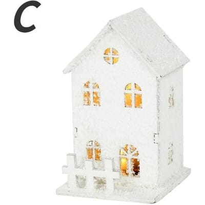 Kerst Ornament Kerst Led Licht Houten Huis met Sneeuwvlok Lichtgevende Cabine Kerstversieringen white