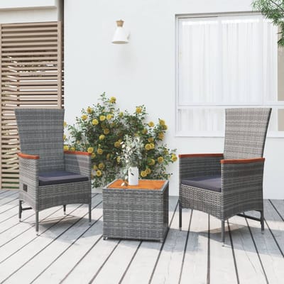 vidaXL - 3-delige - Loungeset - poly - rattan - en - massief - acaciahout - grijs