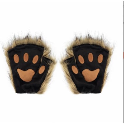 Wolvenpoot Handschoenen Faux Fur Kat Vingerloze Wanten Winter Warm Cosplay Halloween Fancy Party Kostuum Accessoires One Size brown