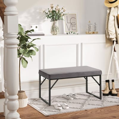 STILVORA Zitbank 100 x 35 x 47 cm - Gevoerde Zitbank Voor Hal, Slaapkamer En Woonkamer - Polyester En Metaal - Donkergrijs