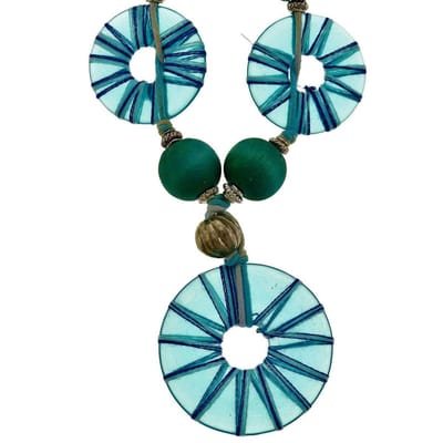 Behave - Ketting Dames Natuurlijke Stijl - Blauw Hout - Creatieve Look