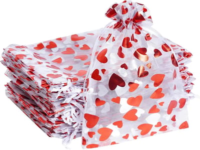 Organza Zakjes - 100 Stuks - Tas met trekkoord - Liefde - Heet stempelen - Cadeauzakjes -Cadeau Verpakking - Feestzakjes - Snoepzakjes - Sieradenzakjes - Geurzakjes Snoepzakjes Bruiloft decoratie - 9 x 12 cm - Rood