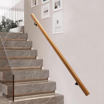 Houten trapleuning - Muursteun reling - Veilig traplopen - Massief hout - 300cm - Houtkleur