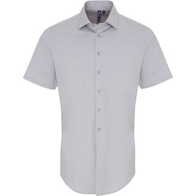 Premier Heren Poplin Stretch Overhemd met Korte Mouwen (Zilver)