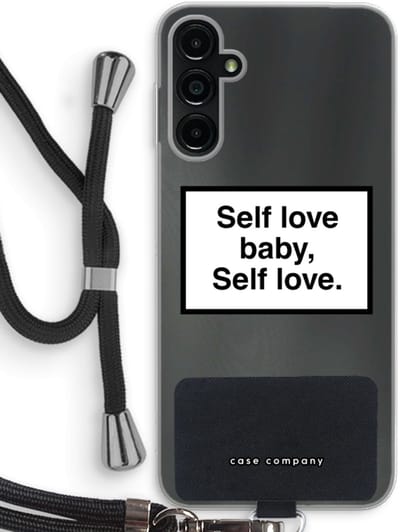 Case Company® - Hoesje met koord geschikt voor Samsung Galaxy A14 hoesje met Koord - Self love - Telefoonhoesje met Zwart Koord - Bescherming aan alle Kanten en Over de Schermrand