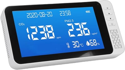 Luchtkwaliteitsmeter - CO2 PM2.5 meter - Binnenmilieu meten - 6-in-1 functie - Real-time weergave