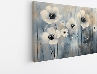 Saammp Canvas Schilderij - Zwart-Wit Anemonen - Natuur - Abstract - 45x30 - Foto op canvas - Wanddecoratie - Muurdecoratie Woonkamer - Kantoor Decoratie