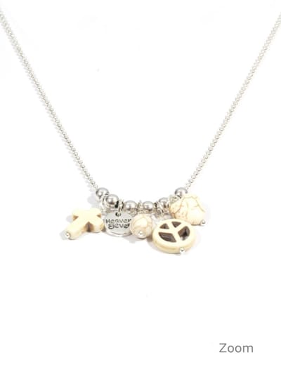 Heaven Eleven KIDS - Meisjes - ketting - ballchain - rvs - wishbone - Wit - kruisje - peace - 60cm