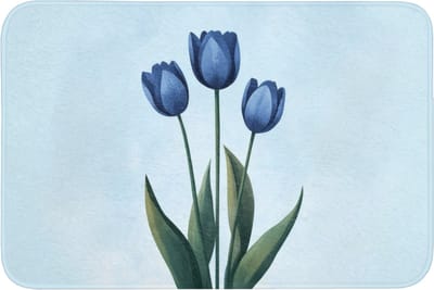 Badmat 90x60 cm - Antislip - Tulpen - Blauw - Bladeren - Badmatten voor badkamer - Badkamermat - Douchemat - Badkamer mat