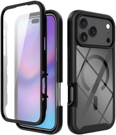 Hoesje met Ingebouwde Screenprotector Geschikt voor Apple iPhone 17 Pro Max | Compatibel met MagSafe | Full Protect Valbescherming | Schokbestendige Beschermhoes | Doorzichtig / Zwart