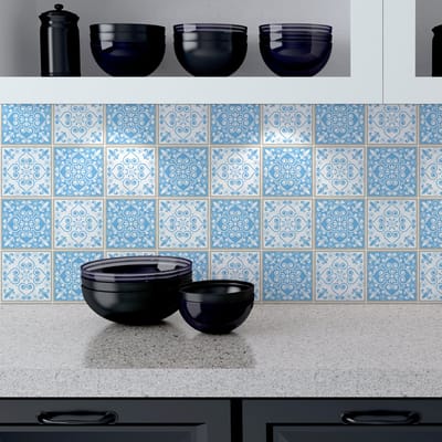 Zelfklevende muurstickers met tegelmotief voor keuken en badkamer - 30 Elvira Azulejos cementtegelstickers - 30 stickers 20x20cm