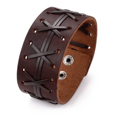 Marama - herenarmband leer Cross bruin - brede armband - verstelbaar - armband heren