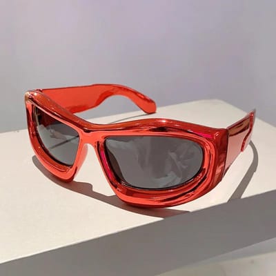 Lunettes de Soleil pour Homme et Femme, Protection UV, Haute Qualité, Style Punk Rétro Edgy, Designeur Haut de Gamme, Forme Carrée Surdimensionnée red