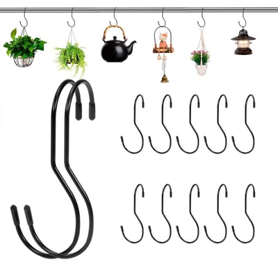 NTH products- S-haken 12 Stuks - Zwarte Metalen Haken - Ophanghaken - Haken voor Handtassen/Kleding - Planten/Potten/Pannen - Hulp in Keuken/Tuin - Haakjes