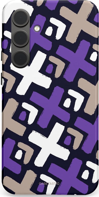 Casetastic hoesje geschikt voor Samsung Galaxy S24 Plus - Dubbellaagse bescherming - Fresh Paars Witte X's - Fashion Case - Donkerblauw Zilver Lavendel Wit