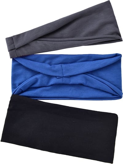 Somstyle Haarbanden Set - 3 Stuks - Sport Hoofdband Unisex - Elastische Antislip - Blauw, Zwart & Grijs