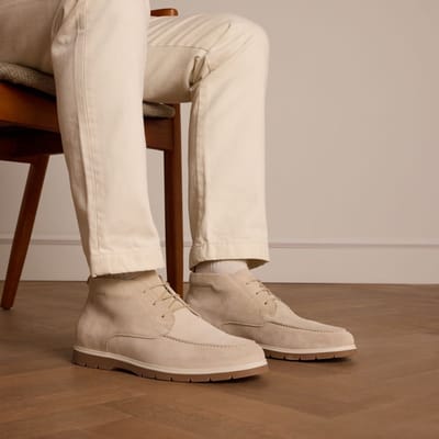 Manfield - Heren - Beige suède veterboots - Maat 43