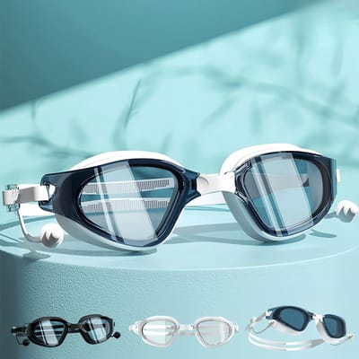 Zwemgoggles met Sterkte van -8.0, Anti-Fog en UV Bescherming, Inclusief Neusbrug en Oordopjes voor Comfortabel Zwemmen