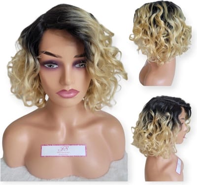 Frazimashop- Braziliaanse Remy Dames zomer pruiken - 12 inch- ombre golf menselijke haren1b/613 kleur - 100% human hair front lace wig