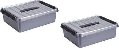 2x sunware q-line opberg box/opbergdoos - 10 liter - 40 x 30 x 11 cm - kunststof - opslagbox - grijs
