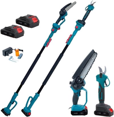 Snoeischaar met Accu - Telescoop Snoeischaar - Tuinonderhoud - 3-in-1 Snoeisysteem - 248 cm - Turquoise