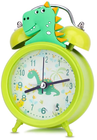 Groene Dinosaur Kinderwekker – Dubbele Bel Wekker met Achtergrondverlichting, Leuke Bureauklok voor Kinderkamer Decoratie