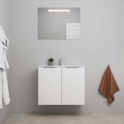 On-Line Badkamermeubelset - 80 cm - Voorgemonteerd - 2 Deuren met Greep - Porseleinen Wastafel - 1 Kraangat - Spiegel met LED-Verlichting - Mat Wit