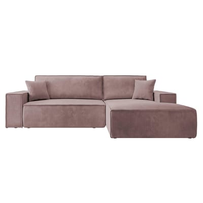 Selsey - Farese - Hoekbank met slaapfunctie - met beddengoedcontainer - L-vormig - Corduroy - Rechterkant - Roze