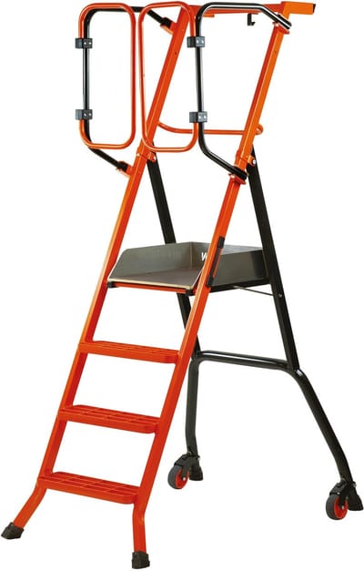 Gardia bordestrap 4 treden - aluminium werktrap - verrijdbare trap - industrietrap met veiligheidsleuning