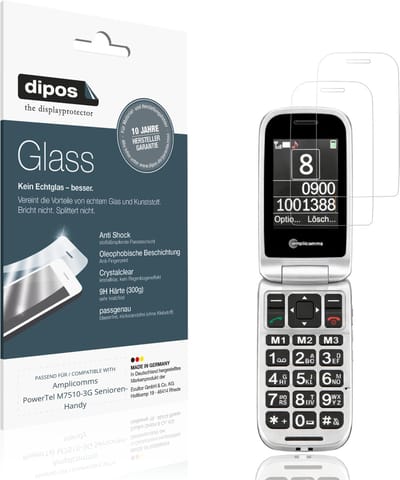 dipos – 2x Pantserfolie geschikt voor Amplicomms PowerTel M7510-3G Senioren-Handy | 9H Screenprotector