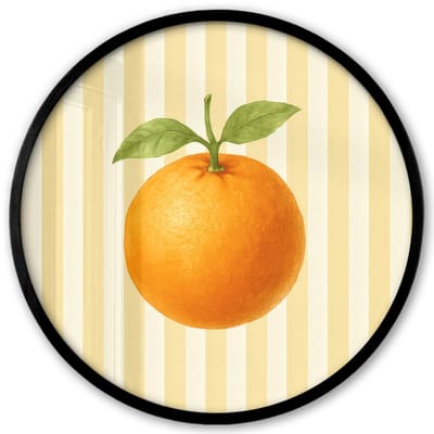 Poster in lijst Rond - Fotolijst 40x40 cm - Posters - Sinaasappel - Strepen - Oranje - Zomers - Ronde posterlijst zwart - Decoratie - Wanddecoratie woonkamer - Muurdecoratie slaapkamer
