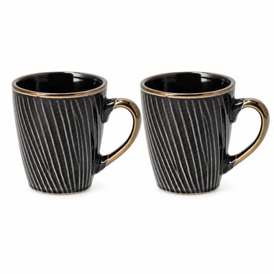 Koffiemokken Set van 2 – Keramische Mokken met Oor 200 ml – Zwart Goud – Servies voor Cappuccino, Espresso en Thee